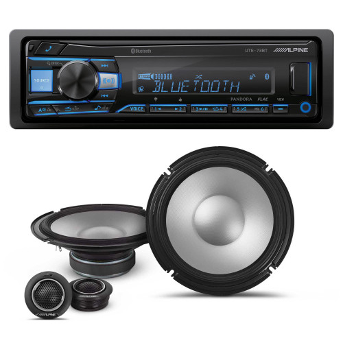 Alpine UTE-73BT Mech-less Digital Bluetooth Media Receiver with 1 Pair Alpine S2-S80C Type S 8" Component Speakers