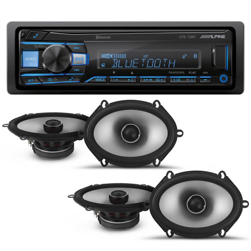 Alpine UTE-73BT Mech-less Digital Bluetooth Media Receiver with 2 Pairs Alpine S2-S68 Type S 6x8" Coax Speakers