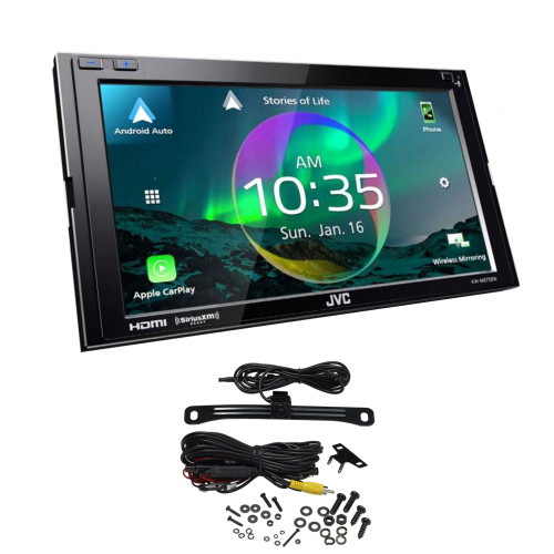 JVC KW-M875BW Digital Multimedia Receiver w/ Wireless CarPlay and Android Auto, BT and High Res Audio (Does Not Play CDs) with Audiovox ACA800 Back Up Camera