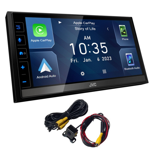 JVC KW-M785BW 6.8" Short Chassis Multimedia Receiver, Compatible with Apple CarPlay & Android Auto, iDatalink Maestro Ready, Bluetooth 4.2 with Audiovox ACA801 Back Up Camera