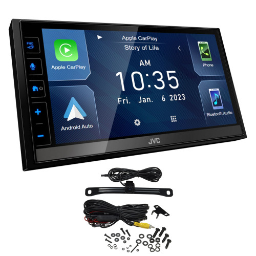 JVC KW-M785BW 6.8" Short Chassis Multimedia Receiver, Compatible with Apple CarPlay & Android Auto, iDatalink Maestro Ready, Bluetooth 4.2 with Audiovox ACA800 Back Up Camera