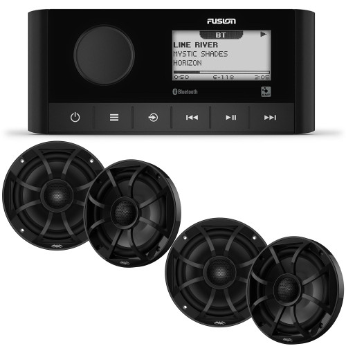 Fusion MS-RA60 Marine Stereo With 2 Pair of Wet Sounds RECON6-BG 6.5" Black Grill Marine Speakers
