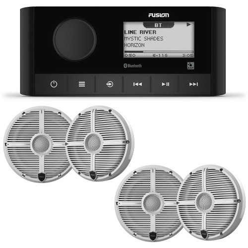 Fusion MS-RA60 Marine Stereo With 2 Pair of Wet Sounds RECON6-XWW 6.5" White Grill Marine Speakers