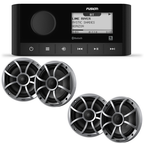 Fusion MS-RA60 Marine Stereo With 2 Pair of Wet Sounds RECON6-S 6.5" Silver Grill Marine Speakers