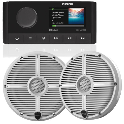 Fusion MS-RA210 Marine AM/FM/BT/NEMA2000/Sirius XM Ready Stereo with 1 Pair Wet Sounds RECON 6-XWW High Output 6.5" Marine Coaxial Speakers, White Grill