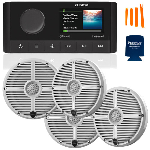 Fusion MS-RA210 Marine AM/FM/BT/NEMA2000/Sirius XM Ready Stereo with 2 Pair Wet Sounds RECON 6-XWW High Output 6.5" Marine Coaxial Speakers, White Grill
