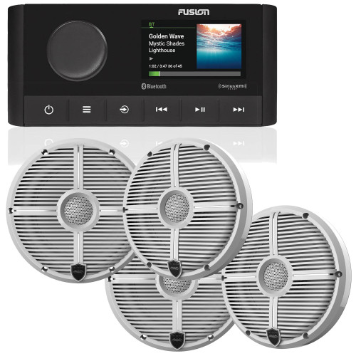 Fusion MS-RA210 Marine AM/FM/BT/NEMA2000/Sirius XM Ready Stereo with 2 Pair Wet Sounds RECON 6-XWW High Output 6.5" Marine Coaxial Speakers, White Grill