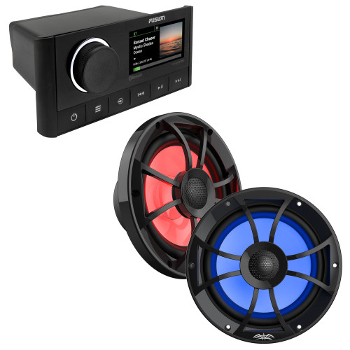 Fusion MS-RA670 Marine Receiver with 1 Pair Wet Sounds RECON8-BG-RGB 8" Marine RGB LED Speakers