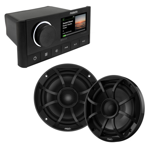 Fusion MS-RA670 Marine Receiver with 1 Pair Wet Sounds RECON6-BG 6.5" Marine Speakers