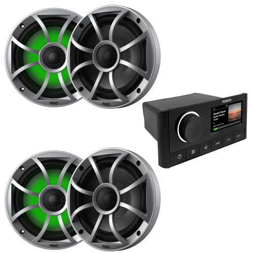 Fusion MS-RA670 Marine Receiver with 2 Pairs Wet Sounds Recon6-S-RGB 6.5" Marine RGB LED Speakers