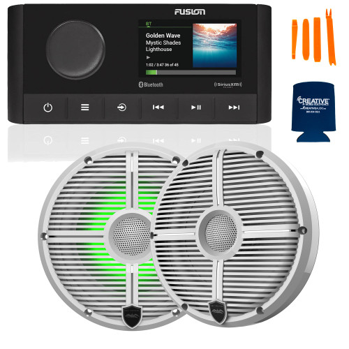 Fusion MS-RA210 Marine AM/FM/BT/NEMA2000/Sirius XM Ready Stereo with 1 Pair Wet Sounds RECON 6-XWW RGB High Output 6.5" RGB Lighting Marine Coaxial Speakers,