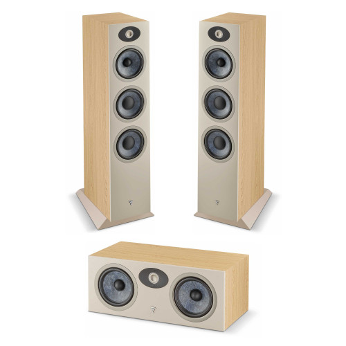 Focal Theva N°2 3-Way Floorstanding Loudspeakers, Light Wood (Pair), Focal Theva Center - 2-Way Center Channel Speaker, Light Wood