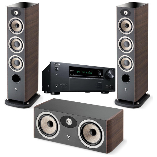 Focal JMLARIA926PRVN Aria Noyer 6.5" 3-Way Floor Standing Speaker (PAIR) and Focal JMLARIACC900PRVN Aria CC 900 Noyer Vinyl 2 Way 6.5" Center Channel Speaker with TX-NR6100 7.2-Channel THX Certified AV Receiver