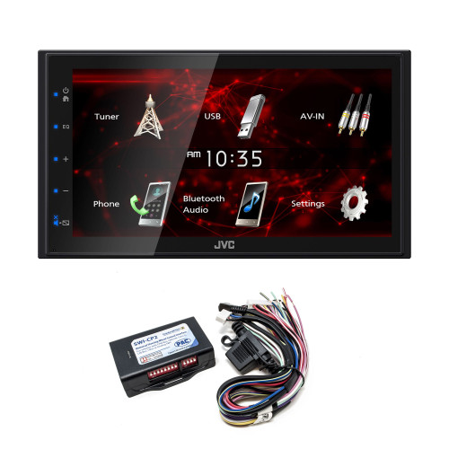 JVC KW-M180BT 6.8" Short DMR, USB Mirroring, 1Cam, 2V,Fast Startup with PAC SWI-CP2 Steering Wheel Interface