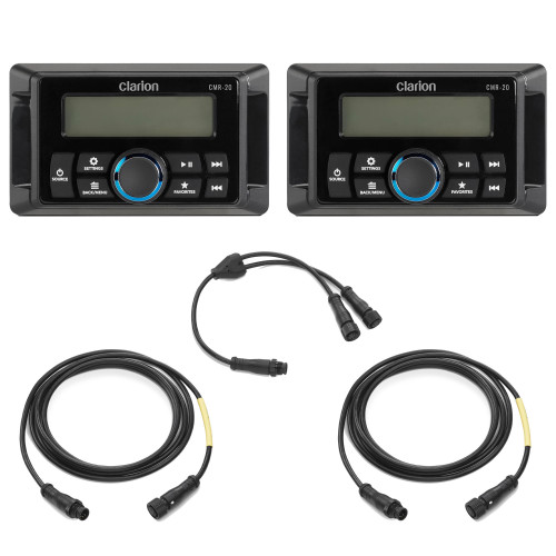 Clarion Two CMR-20 Marine Wired Remote with LCD Display w/ CMC-RC-6 6 ft (1.83 m) Remote Extension Cables