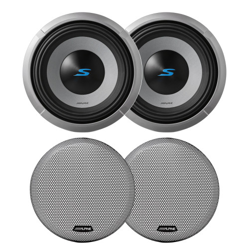 Alpine (2) S2-W10D4 10" S-Series Dual 4 Ohm Car Subwoofer & (2) KTE-10G.3 Grille Bundle