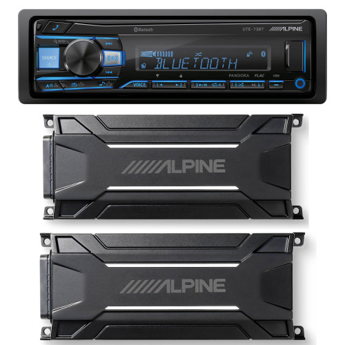 Alpine UTE-73BT Receiver & KTA-30FW 4-Channel & KTA-30MW Mono Weather Resistant Tough Power Pack Amplifier Bundle