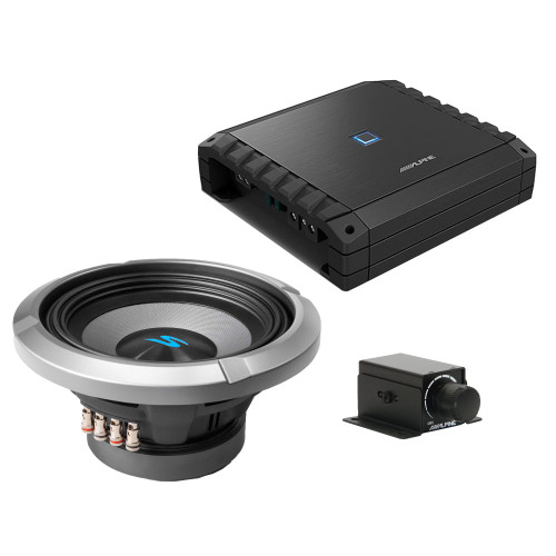 Alpine S2-A60M S-Series Class-D Amp w/ S2-W8D4 8" S-Series Dual 4-Ohm Car Subwoofer & Rux Knob