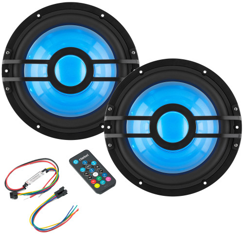 Clarion (2) CMSP-101RGB-2 10" Marine 2-Ohm Subwoofer with RGB LEDs & Remote