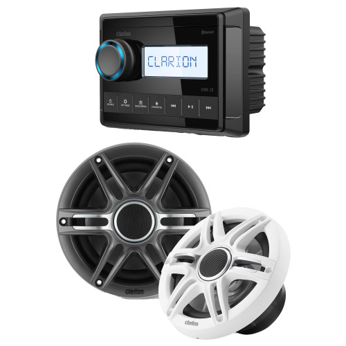 Clarion CMM-20 Marine Source Unit with LCD Display with CMSP-651-SWG 6.5-inch Premium Marine Coaxial Speakers, Sport Grilles
