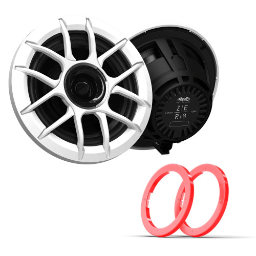 Wet Sounds ZERO Series - ZERO-8-XZ-W White 8" Neodymium Powersport & Marine Speakers w/ Horn-Loaded Titanium Tweeters, Pair with Wet Sounds LED-KIT-8-RGB-ZR - RGB LED Ring Kit for Zero Series 8" Coaxial Speakers - Sold as a Pair