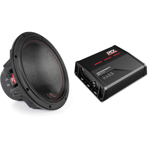 MTX JH5001 Jackhammer Series 500W x 1 @ 1-Ohm Class D Mono Block Amplifier, and MTX 7512-22 75-Series 12" 750W RMS Dual 2-Ohm Subwoofer