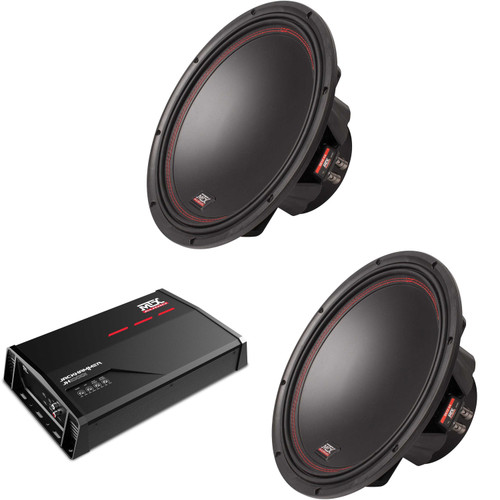 MTX Audio 5512-44 55-Series 12" 400W RMS Dual 4-Ohm Subwoofer (2), and MTX Audio JH10001 Jackhammer Series 1100W x 1 @ 1-Ohm Class D Mono Block Amplifier