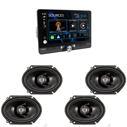 Jensen CAR813 8" Touch Screen Digital Multimedia Receiver Wireless or Wired Apple CarPlay and Android Auto Compatible with 2 Pairs JVC CS-DR6821 300W Peak (45W RMS) 6x8 2-Way Factory Upgrade Coaxial Speakers