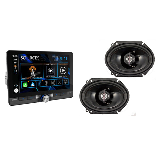 Jensen CAR813 8" Touch Screen Digital Multimedia Receiver Wireless or Wired Apple CarPlay and Android Auto Compatible with 1 Pair JVC CSJ6820 250W 6x8" 2-Way J Series Coaxial Car Speakers (Pair)