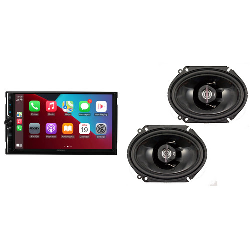 Jensen CAR723W 7" Touch Screen Digital Multimedia Receiver Wireless or Wired Apple CarPlay and Android Auto Compatible with 1 Pair JVC CSJ6820 250W 6x8" 2-Way J Series Coaxial Car Speakers