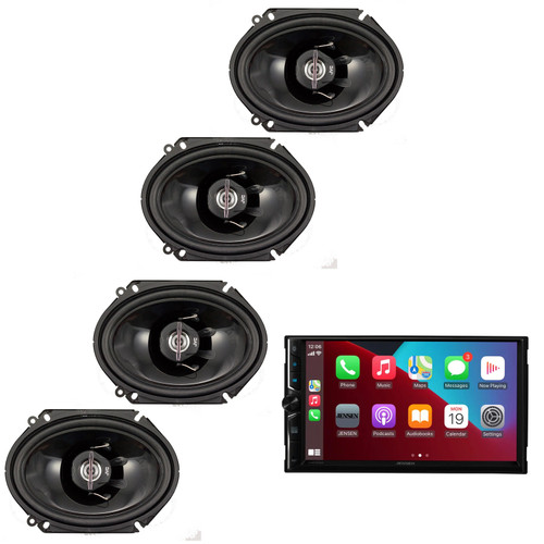 Jensen CAR723W 7" Touch Screen Digital Multimedia Receiver Wireless or Wired Apple CarPlay and Android Auto Compatible with 2 Pairs JVC CSJ6820 250W 6x8" 2-Way J Series Coaxial Car Speakers