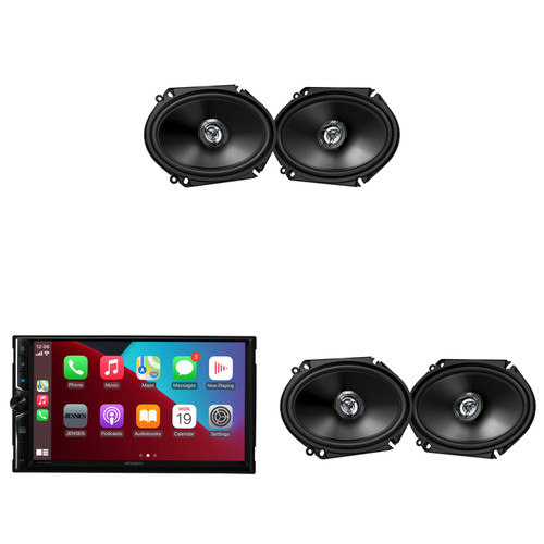 Jensen CAR723W 7" Touch Screen Digital Multimedia Receiver Wireless or Wired Apple CarPlay and Android Auto Compatible with 2 Pairs JVC CS-DR6821 300W Peak (45W RMS) 6x8 2-Way Factory Upgrade Coaxial Speakers