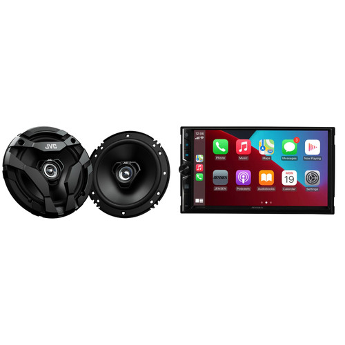 Jensen CAR723W 7" Touch Screen Digital Multimedia Receiver Wireless or Wired Apple CarPlay and Android Auto Compatible with 1 Pair JVC CS-DF620 6.5" Drvn DF series 6.5" 2-Way Coaxial Speakers