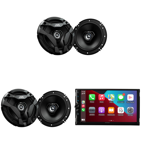 Jensen CAR723W 7" Touch Screen Digital Multimedia Receiver Wireless or Wired Apple CarPlay and Android Auto Compatible with 2 Pairs JVC CS-DF620 6.5" Drvn DF series 6.5" 2-Way Coaxial Speakers