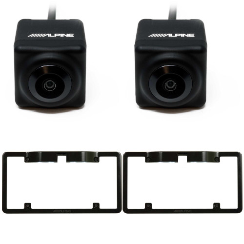 Alpine (2) HCE-C1100 Back Up Cameras with (2) KTX-C10LP License Plate Frames