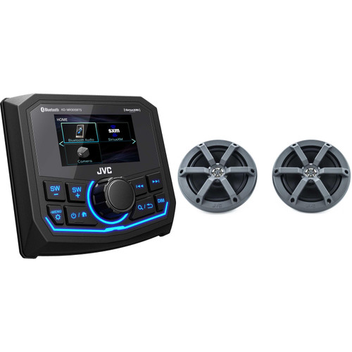 JVC KD-MR305BTS Powersports/Marine Weatherproof Radio with 1 Pair JVC CS-MS620 Marine Speakers 6.5" 2-way Black