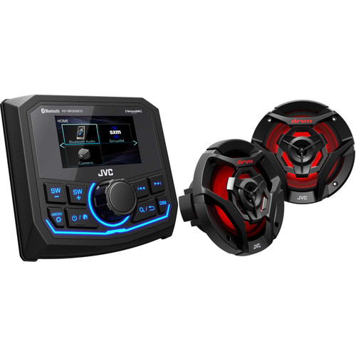 JVC KD-MR305BTS Powersports/Marine Weatherproof Radio with JVC CS-DR620MBL 6.5" 2-Way Coax Speakers RGB LED, Water Resistant (IPX5), UV Resistant Woofers, RMS Power 75W