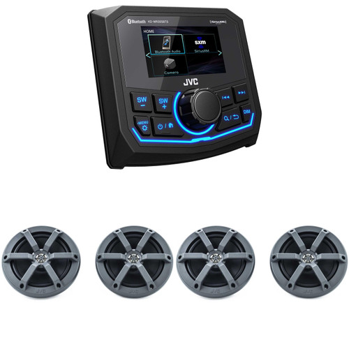 JVC KD-MR305BTS Powersports/Marine Weatherproof Radio with 2 Pairs JVC CS-MS620 Marine Speakers 6.5" 2-way Black