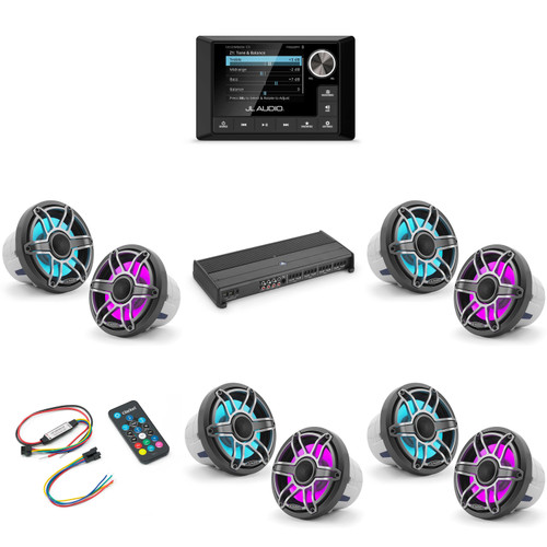 JL Audio MM105 & XDM800/8 w/ (4) M6-880X-S-Gmti-i, RGB LED, Gunmetal & Titanium Sport Grille Speakers & LED Controller