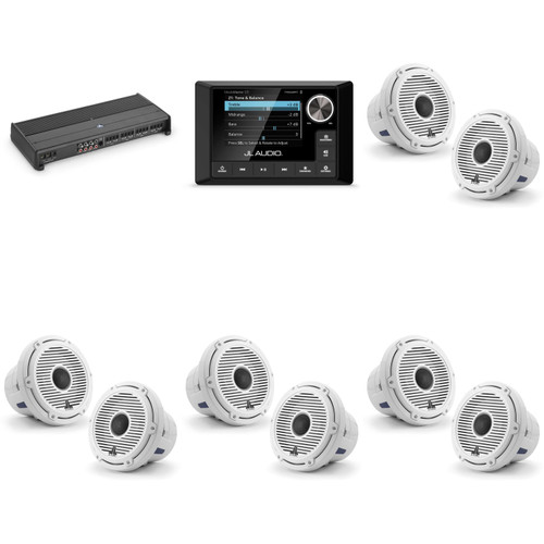 JL Audio MM105 & XDM800/8 w/ (4) M6-880X-C-GwGw 8.8, White Classic Grille Speakers