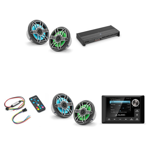 JL Audio MM105 & XDM800/8 w/ (2) M6-770X-S-Gmti-i, RGB LED, Gunmetal & Titanium Sport Grille Speakers & LED Controller