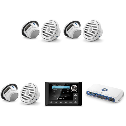 JL Audio MM105 & MV600/6i w/ (3) M6-770X-C-3Gw 7.7, Gloss White, White Tweeter, Classic Grille Speakers