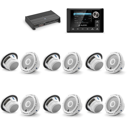 JL Audio MM105 & XDM600/6 w/ (6) M6-770X-C-3Gw 7.7, Gloss White, White Tweeter, Classic Grille Speakers