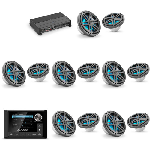 JL Audio MM105 & XDM600/6 w/ (6) M3-770X-S-Gm-i LED 7.7 Sport Grill Gunmetal Speakers