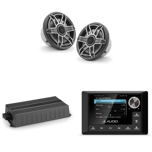 JL Audio MM105 & MX500/4 w/ M6-770X-S-Gmti, Gunmetal & Titanium Sport Grille Speakers