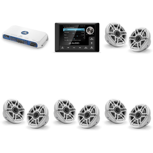 JL Audio MM105 & MV800/8i w/ (4) M6-650X-S-GwGw, Gloss White, Sport Grille Speakers