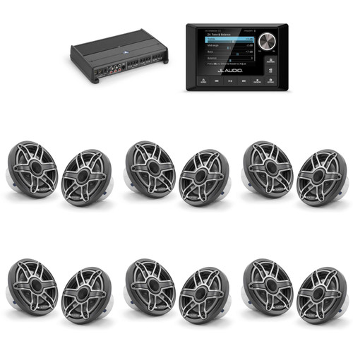 JL Audio MM105 & XDM600/6 w/ (6) M6-650X-S-Gmti, Gunmetal & Titanium Sport Grille Speakers