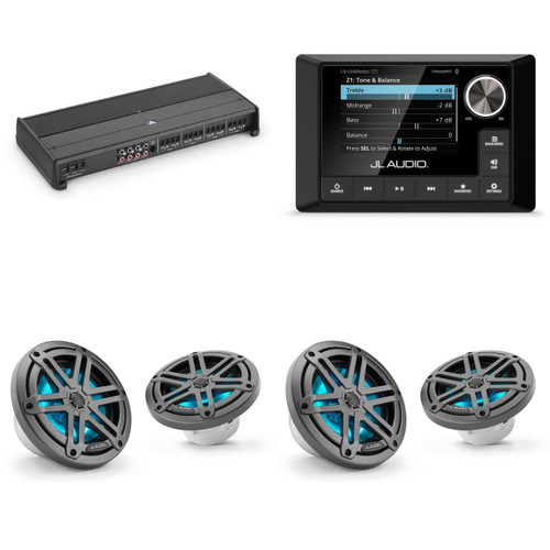 JL Audio MM105 & XDM800/8 w/ (2) M3-650X-S-Gm-i LED 6.5 Sport Grill Gunmetal Speakers