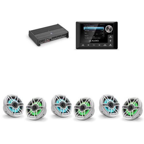 JL Audio MM105 & XDM600/6 w/ (3) M6-650X-S-GwGw-i, RGB LED Gloss White, Sport Grille Speakers