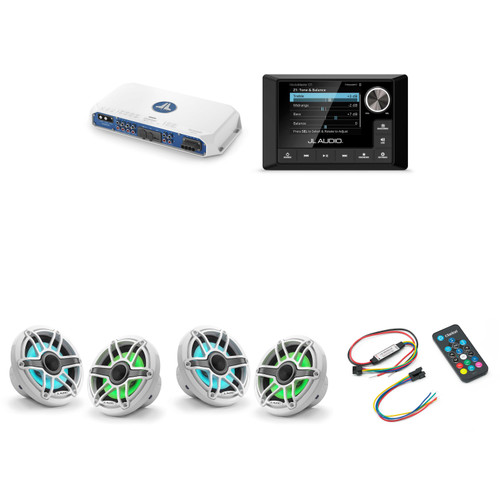 JL Audio MM105 & MV800/8i w/ (2) M6-650X-S-GwGw-i, RGB LED Gloss White, Sport Grille Speakers & LED Controller